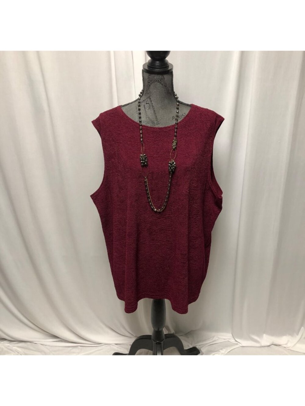 Vikki Vi Sleeveless Top Womens Size 3X Burgundy Textured Knit USA Made Comfy NEW
